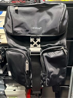 Off-White Black Nylon Explorer Backpack with Silver Buckle
